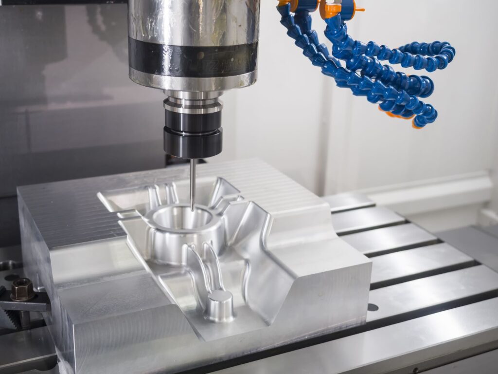 Advanced CNC milling operation producing precision aluminum parts with tight tolerances and complex geometries