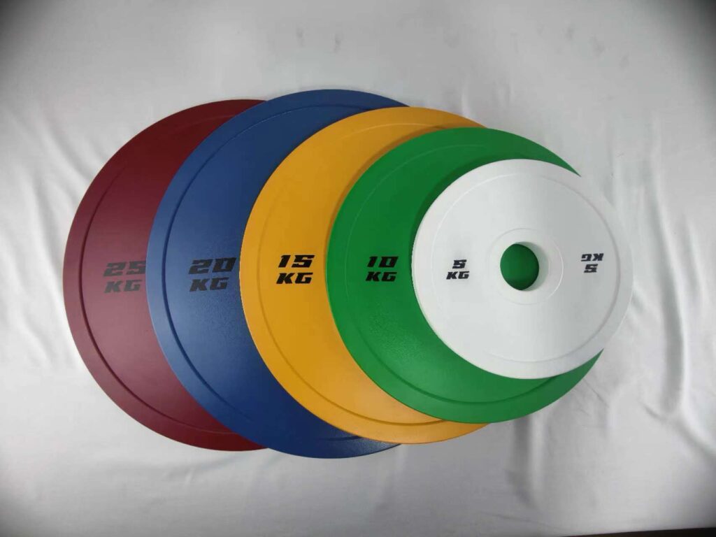 Powder coated surface finish on steel weight plates