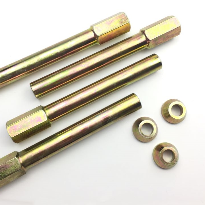 Precision steel shafts and washers with yellow zinc plating finish for corrosion resistance and industrial applications