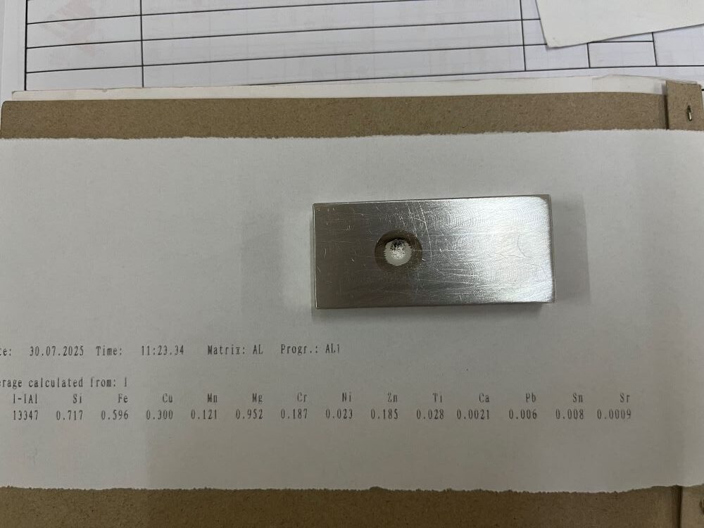 6061-T6 AL Composition test result before material shipping